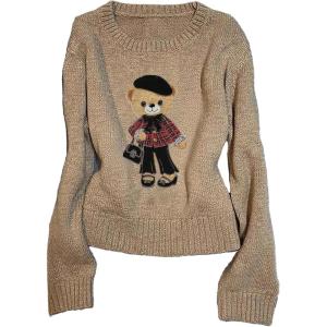 image:imageGORGLITTER Womens Bear Sweater Cute Long Sleeve Crew Neck Knitted Pullover TopsBrown Bear