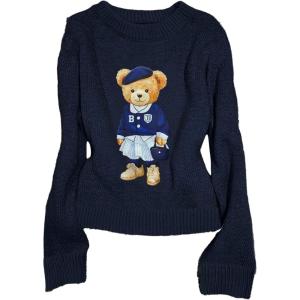 image:imageGORGLITTER Womens Bear Sweater Cute Long Sleeve Crew Neck Knitted Pullover TopsDark Blue
