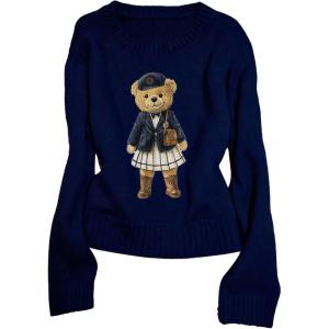 image:imageGORGLITTER Womens Bear Sweater Cute Long Sleeve Crew Neck Knitted Pullover TopsDark Blue Bear