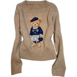 image:imageGORGLITTER Womens Bear Sweater Cute Long Sleeve Crew Neck Knitted Pullover TopsMulticolor