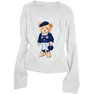 image:imageGORGLITTER Womens Bear Sweater Cute Long Sleeve Crew Neck Knitted Pullover TopsWhite