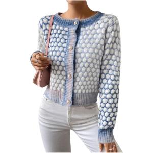 image:imageGORGLITTER Womens Button Up Colorful Cropped Cardigan Fall Clothes Cute Trendy 2025 Knit Tweed Sweater JacketBlue Multi a
