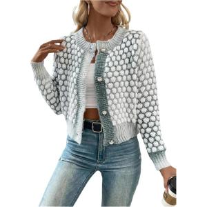 image:imageGORGLITTER Womens Button Up Colorful Cropped Cardigan Fall Clothes Cute Trendy 2025 Knit Tweed Sweater JacketMulticolored 02