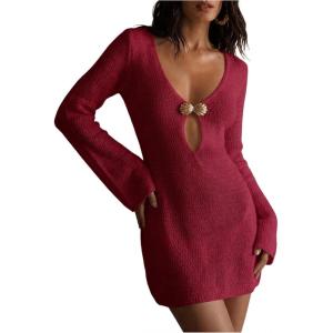image:imageGORGLITTER Womens Crochet Dress Swimsuit Coverup Long Sleeve Bikini Bathing Suit Swim Suits Beach Cover Ups SwimwearBurgundy