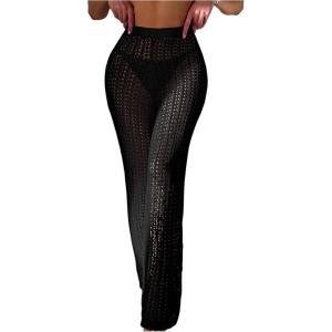 image:imageGORGLITTER Womens Crochet Swimsuit Bathing Suit Beach Cover Up Pants Sheer Swim Coverups Pants Bottom Vacation OutfitsBlack
