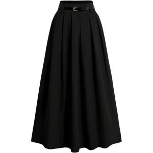 image:imageGORGLITTER Womens Dress Belt Pleated Maxi Skirt High Waisted A Line Flowy Long Skirts with PocketBlack