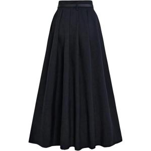 image:imageGORGLITTER Womens Dress Belt Pleated Maxi Skirt High Waisted A Line Flowy Long Skirts with PocketDark Blue