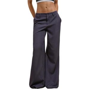 image:imageGORGLITTER Womens Dress Pants Low Rise Wide Leg Trousers Business Casual Work Dressy Low Waisted Straight Slacks PantsBlue