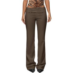 image:imageGORGLITTER Womens Dress Pants Low Rise Wide Leg Trousers Business Casual Work Dressy Low Waisted Straight Slacks PantsCoffee