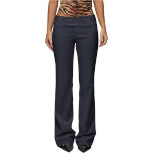 image:imageGORGLITTER Womens Dress Pants Low Rise Wide Leg Trousers Business Casual Work Dressy Low Waisted Straight Slacks PantsDark Grey