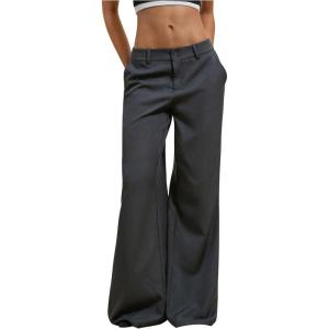 image:imageGORGLITTER Womens Dress Pants Low Rise Wide Leg Trousers Business Casual Work Dressy Low Waisted Straight Slacks PantsGrey