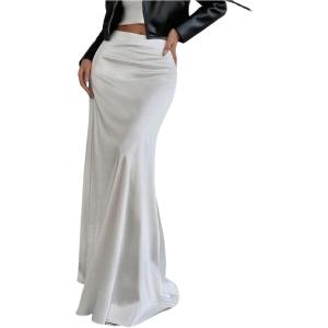 image:imageGORGLITTER Womens Elegant Floor Length Satin Maxi Skirt Wedding Evening Party High Waist A Line Flowy Long SkirtsWhite