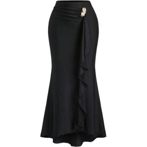 image:imageGORGLITTER Womens Fishtail Maxi Skirt Dressy Ruffle High Waisted Metal Bodycon Long Skirts Formal Business Casual OutfitsBlack