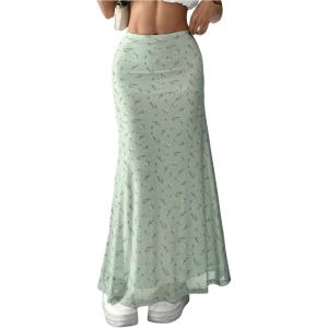 image:imageGORGLITTER Womens Floral Flowy Maxi Skirt Low Waisted A Line Mesh Long Skirts Summer OutfitsMint Green