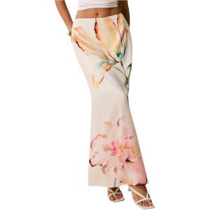 image:imageGORGLITTER Womens Floral Maxi Skirt Boho Low Waisted ALine Bodycon Trendy Long Midi SkirtsWhite