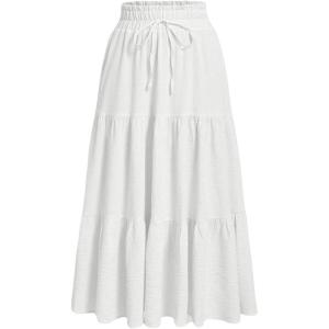 image:imageGORGLITTER Womens Flowy Maxi Skirts Boho Ruffle Tiered Long Skirt Y2k Going Out OutfitsWhite