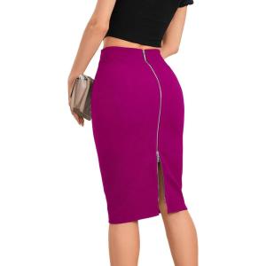 image:imageGORGLITTER Womens Full Length Back Zipper Pencil Skirt Slit High Waist Stretchy Knee Length SkirtRed Violet