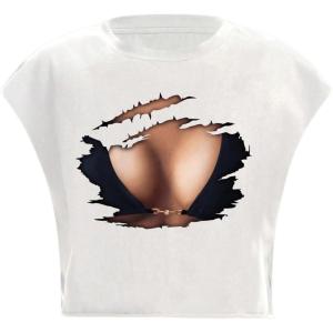 image:imageGORGLITTER Womens Graphic Print Cap Sleeve Crop Top Casual Round Neck Short Sleeve TShirtWhite Body Print