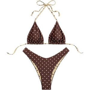 image:imageGORGLITTER Womens High Waisted Thong Bikini Set Halter Triangle Tie Back Swimsuit Bathing SuitBrown and Yellow