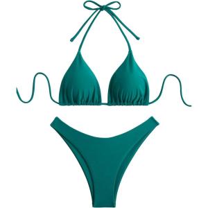 image:imageGORGLITTER Womens High Waisted Thong Bikini Set Halter Triangle Tie Back Swimsuit Bathing SuitDark Green