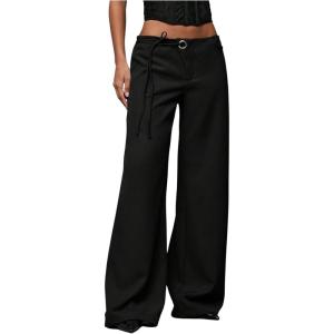 image:imageGORGLITTER Womens Low Rise Going Out Formal Dress Pants Wide Leg Work Slacks Pants Business Casual Outfits TrousersBlack