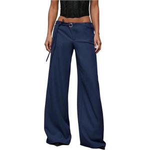 image:imageGORGLITTER Womens Low Rise Going Out Formal Dress Pants Wide Leg Work Slacks Pants Business Casual Outfits TrousersBlue