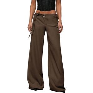 image:imageGORGLITTER Womens Low Rise Going Out Formal Dress Pants Wide Leg Work Slacks Pants Business Casual Outfits TrousersCoffee Brown