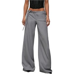 image:imageGORGLITTER Womens Low Rise Going Out Formal Dress Pants Wide Leg Work Slacks Pants Business Casual Outfits TrousersGrey