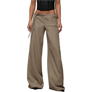 image:imageGORGLITTER Womens Low Rise Going Out Formal Dress Pants Wide Leg Work Slacks Pants Business Casual Outfits TrousersKhaki