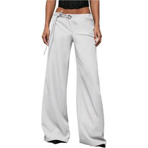 image:imageGORGLITTER Womens Low Rise Going Out Formal Dress Pants Wide Leg Work Slacks Pants Business Casual Outfits TrousersWhite
