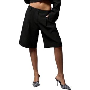 image:imageGORGLITTER Womens Pleated Dress Shorts Business Casual Dressy Wide Leg Bermuda Suit Tailored Work Shorts with PocketsBlack