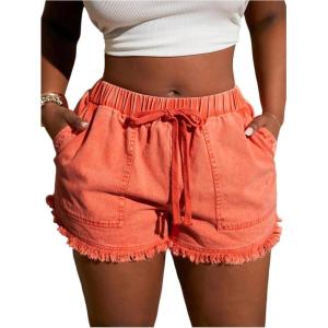 image:imageGORGLITTER Womens Plus Size Jean Shorts Frayed Baggy Raw Hem Drawstring Casual Summer Cute Denim JortsOrange