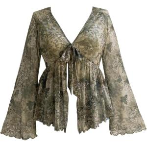 image:imageGORGLITTER Womens Plus Size Mesh Bell Sleeve Top 70s Tie Front Paisley Boho Peplum Babydoll Tops BlouseGreen Graphic