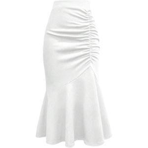 image:imageGORGLITTER Womens Ruched Fishtail Maxi Long Skirts Fall Trendy Cute Business Casual High Waisted Work Festival Skirts White XLarge