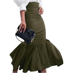 image:imageGORGLITTER Womens Ruffle Bodycon Maxi Skirts Fishtail High Waisted Pencil Long Going Out SkirtsArmy Green