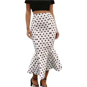 image:imageGORGLITTER Womens Ruffle Bodycon Maxi Skirts Fishtail High Waisted Pencil Long Going Out SkirtsBlack and White Polka