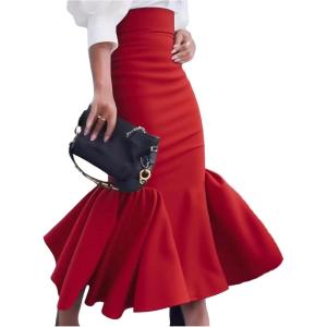 image:imageGORGLITTER Womens Ruffle Bodycon Maxi Skirts Fishtail High Waisted Pencil Long Going Out SkirtsRed