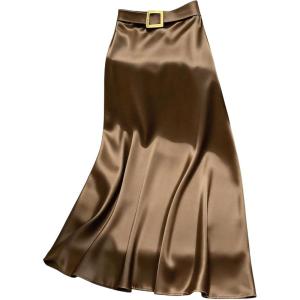 image:imageGORGLITTER Womens Satin Silk Bodycon Maxi Skirts Dressy High Waisted A Line Elegant Business Skirts Going Out OutfitsBrown