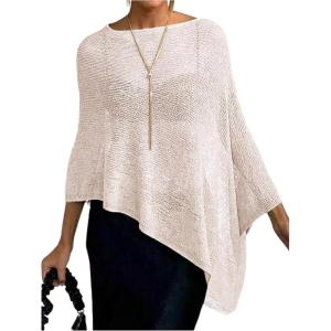 image:imageGORGLITTER Womens Sheer Poncho Shawl Bat Wing Cape Tops Crochet Cover Up Lightweight Sweater Spring Summer Outfits 2026Apricot