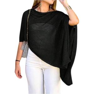 image:imageGORGLITTER Womens Sheer Poncho Shawl Bat Wing Cape Tops Crochet Cover Up Lightweight Sweater Spring Summer Outfits 2026Black