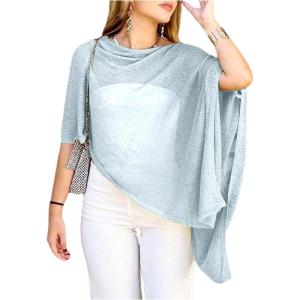 image:imageGORGLITTER Womens Sheer Poncho Shawl Bat Wing Cape Tops Crochet Cover Up Lightweight Sweater Spring Summer Outfits 2026Blue