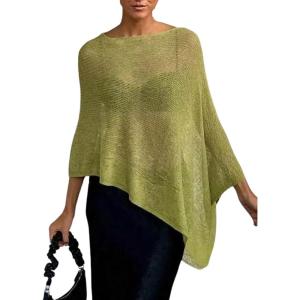 image:imageGORGLITTER Womens Sheer Poncho Shawl Bat Wing Cape Tops Crochet Cover Up Lightweight Sweater Spring Summer Outfits 2026Green