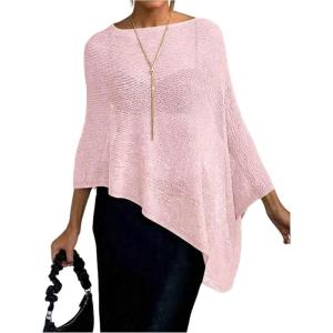 image:imageGORGLITTER Womens Sheer Poncho Shawl Bat Wing Cape Tops Crochet Cover Up Lightweight Sweater Spring Summer Outfits 2026Pink