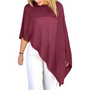 image:imageGORGLITTER Womens Sheer Poncho Shawl Bat Wing Cape Tops Crochet Cover Up Lightweight Sweater Spring Summer Outfits 2026Red