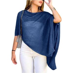 image:imageGORGLITTER Womens Sheer Poncho Shawl Bat Wing Cape Tops Crochet Cover Up Lightweight Sweater Spring Summer Outfits 2026Royal Blue