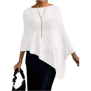image:imageGORGLITTER Womens Sheer Poncho Shawl Bat Wing Cape Tops Crochet Cover Up Lightweight Sweater Spring Summer Outfits 2026White