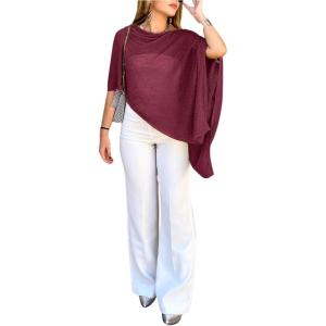 image:imageGORGLITTER Womens Sheer Poncho Shawl Bat Wing Cape Tops Crochet Cover Up Lightweight Sweater Spring Summer Outfits 2026Wine Red