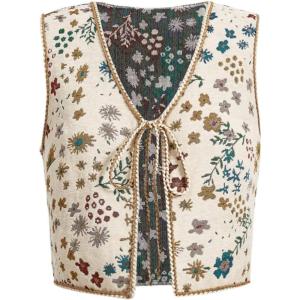 image:imageGORGLITTER Womens Sleeveless Western Rodeo Country Concert Cowgirl Outfit Tie Front Cardigan Vest Top Casual TrendyApricot