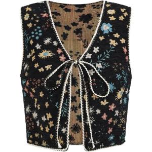 image:imageGORGLITTER Womens Sleeveless Western Rodeo Country Concert Cowgirl Outfit Tie Front Cardigan Vest Top Casual TrendyBlack Floral