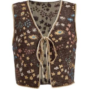 image:imageGORGLITTER Womens Sleeveless Western Rodeo Country Concert Cowgirl Outfit Tie Front Cardigan Vest Top Casual TrendyBrown